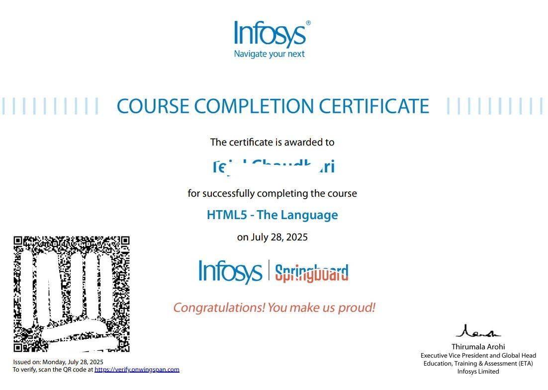 Infosys Certificatifications